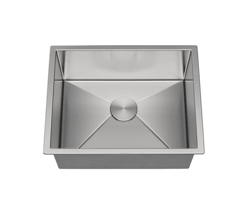 Stainless steel single bowl undermount kitchen sink with angular design