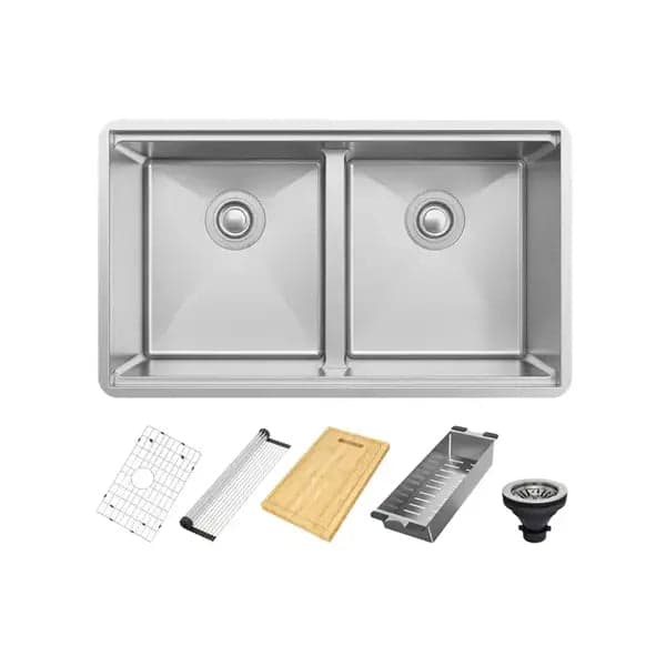 33″ Workstation Double Bowl Kitchen Sink — model KHWS-3318.D