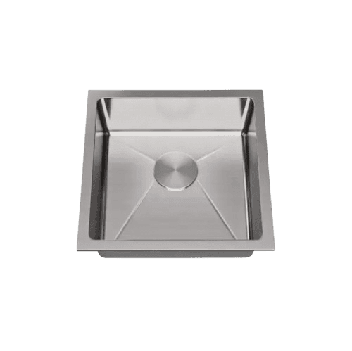 Square stainless steel undermount bar sink with angular geometric design